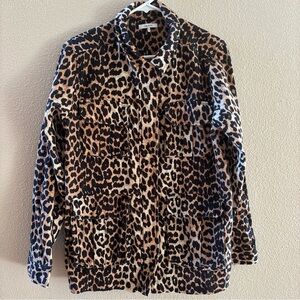 GANNI Sz 40 Linen Hemp Leopard Print Jacket Coat Mint Condition